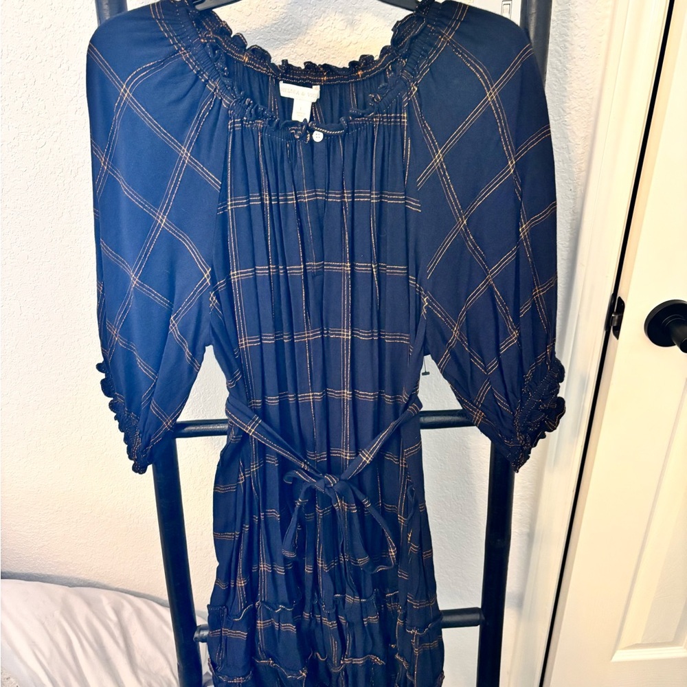 Elegant Dark Navy Plaid Women's Dress